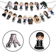 Wednsday Happy Birthday Banner – Gothic and Spooky Party Decoration for Birth…