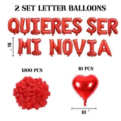 2 Set Red QUIERES SER MI NOVIA Balloons – 1200pcs Red Artificial Rose Petals …
