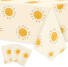 3Pcs Retro Boho Sun Birthday Here Comes the Son Party Tablecloths Disposable Pla