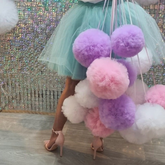 3 hand made pretty tulle pom poms (1 medium 2 smalls) choise colour