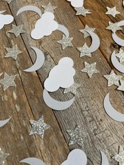 100PCS Moon Stars Table Scatter Confetti,Silver Glitter Moon Star Party Decor…