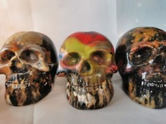 scary skull, plastic cast,molded, multicolour, 3d printed waste melted spooky