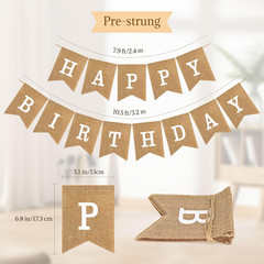 Happy Birthday Burlap Banner Pre-Strung Gold Letters Party Decoration 18.4ft
