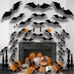 NANINUNENO 80PCS Halloween Bats Wall Decor, PVC 3D Bat Stickers, Black, Black