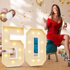 White 3FT Number 50 with Lights, Birthday Decorations