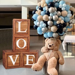 Brown Baby Balloon Boxes with 27 Letters – 4 Pcs Wooden Grain Baby Shower Blo…