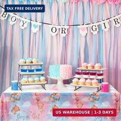 Patimate Gender Reveal Decorations Disposable Tablecloths – 3 Pcs Pink and Blue