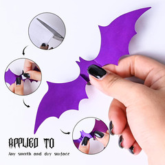 72PCS Halloween Bats Decoration, 4 Sizes PVC Black Orange Purple 3D Stickers