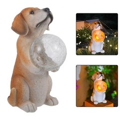 Realistic Dog Outdoor Figurine Solar Light for Garden Patio Decoration Resin