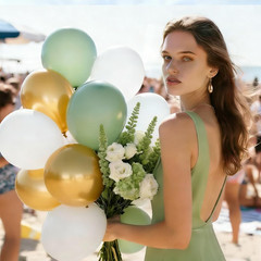 Sage Green Balloons, 50Pcs 12Inch Sage Green White Metallic Gold Confetti Balloo