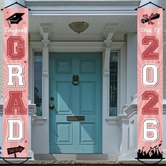 2Pcs 2026 Graduation Porch Banner Class of 2026 Congrats Grad Door Sign Decor