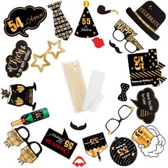 Happy 55th Birthday Party Photo Booth Props Cheers 36 PCS Gold Letter Print