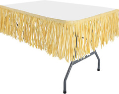 Hawaiian Luau Grass Raffia Fringe Banner Table Skirt for Tropical Birthday Party