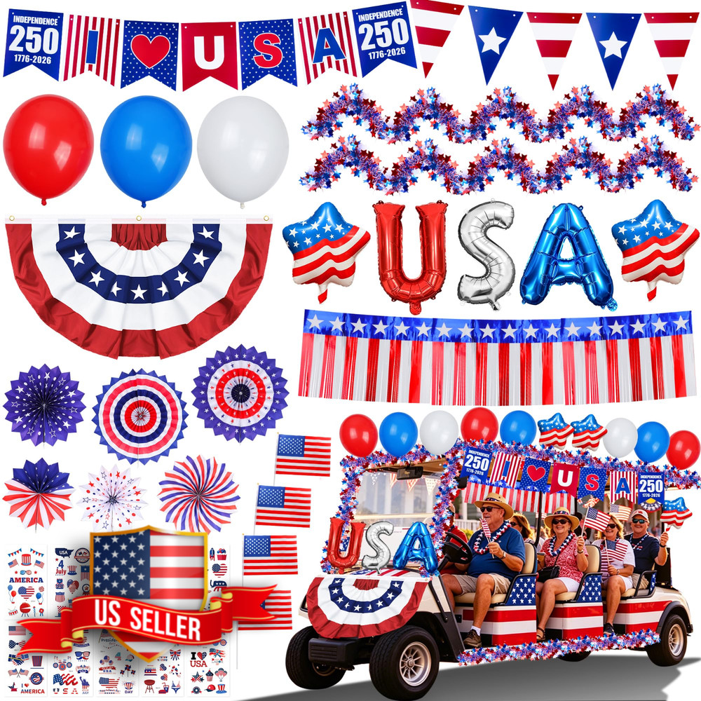 Patriotic Golf Cart Decorations Kit for 4th of July Parade Party