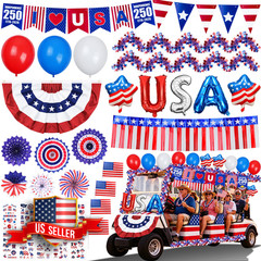 Patriotic Golf Cart Decorations Kit for 4th of July Parade Party