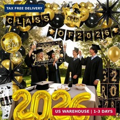 2026 Graduation Decorations Class of 2026 Black and Gold Congrats Grad Balloons,