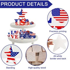 4th of July Decor Patriotic Decorations 4Pcs Wooden Star USA LOVE Car Sign Fo…