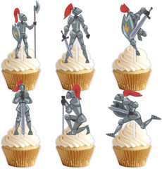 18Pcs Glitter Dessert Cupcake Topper Pick for Medieval Knights Soldier Theme Dec