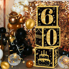 60Th Birthday Decorations Boxes for Men- 3PCS Black Gold Happy 60Th Birthday Bal
