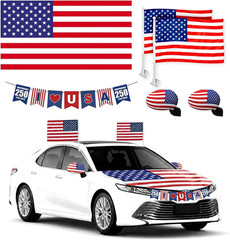 4Th Of July Car Decorations Kit Patriotic American Flag Car Hood & Rearview New