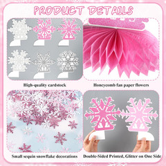 Frozen Winter Wonderland Party Decorations – 12Pcs Pink White Silver Snowflake H