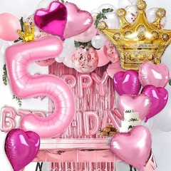 Princess 3rd Party Decorations, 40 inch Large Pink Crown 3 Balloon for Girls’…
