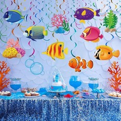 30 Pcs Under The Sea Party Decorations Tropical Fish Hanging Swirls Ceiling D…