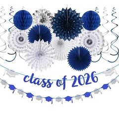 Navy-Blue Silver Party-Decorations Graduation Banner-Streamers – 18pcs Kits C…