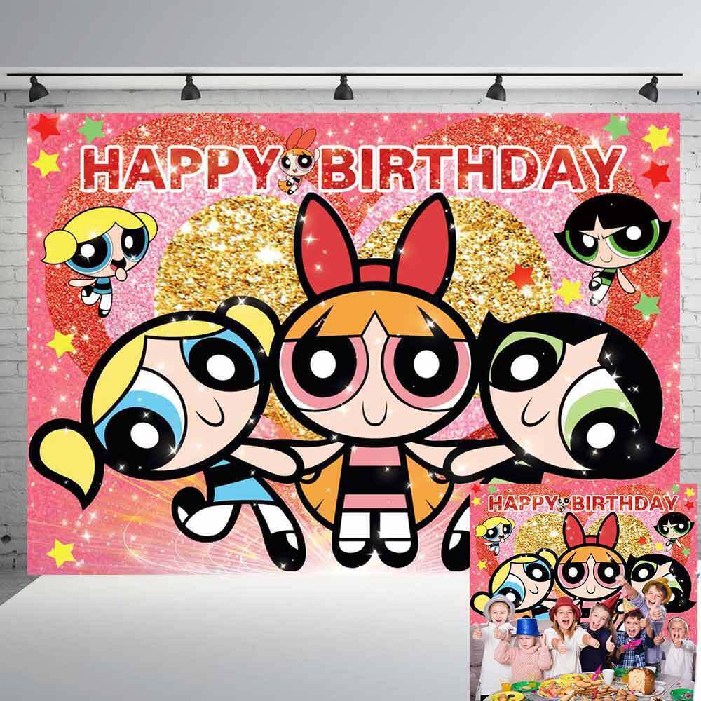 The Powerpuff Girls Party Decorations Birthday Backdrop Banner Background 7x5ft
