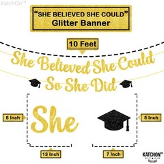 She Believed She Could So She Did Banner – Glitter 10 Feet, No DIY | Gold and Bl