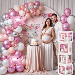 138Pcs Elephant Baby Shower Decorations Girl, Baby Boxes with Letters & Pink …