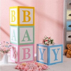 4 Pcs Baby Boxes with Letters for Baby Shower Party Rainbow Box Decor Candy