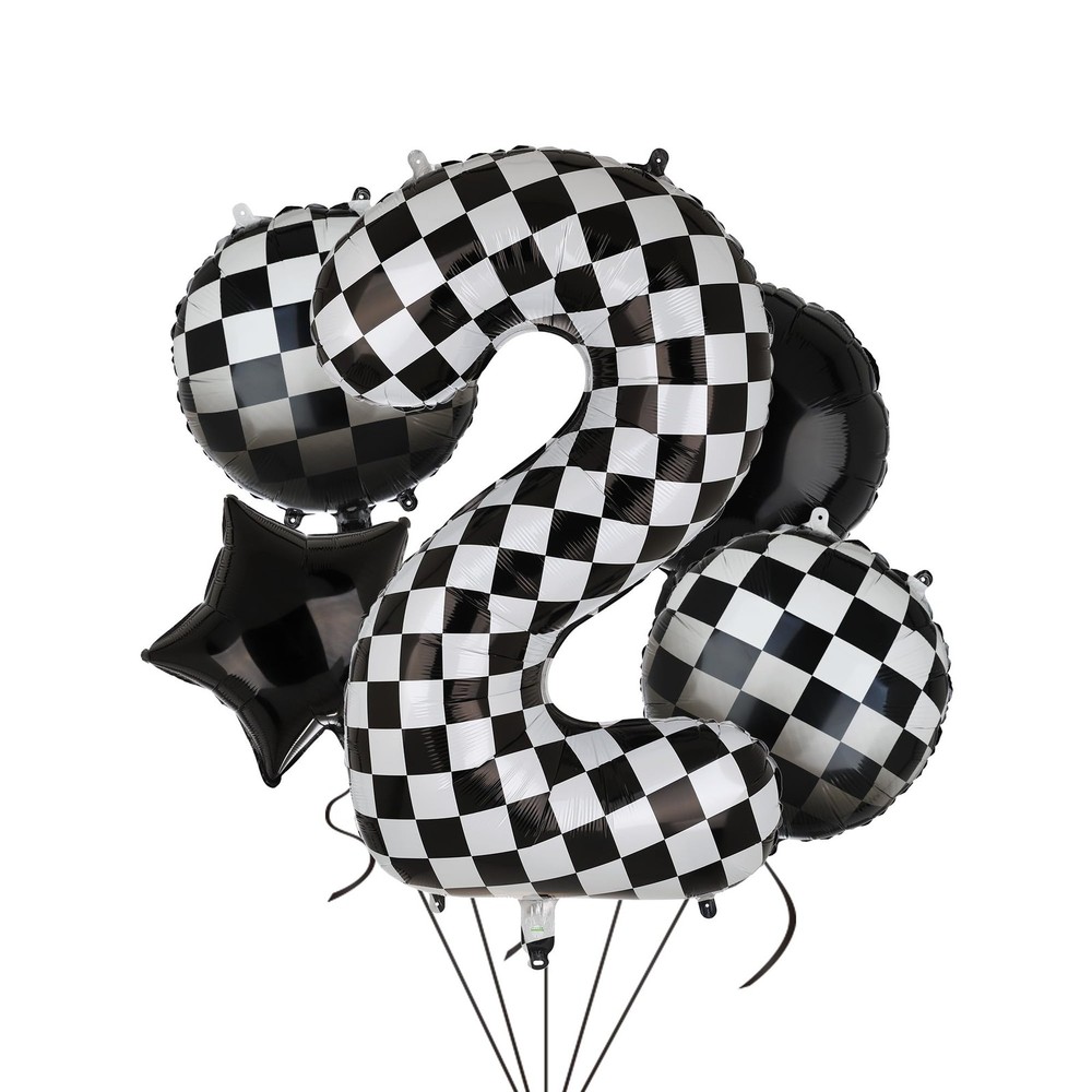 40 Inch Checkered Number Balloon 2 Black and White Two Fast Race Car Birthday…