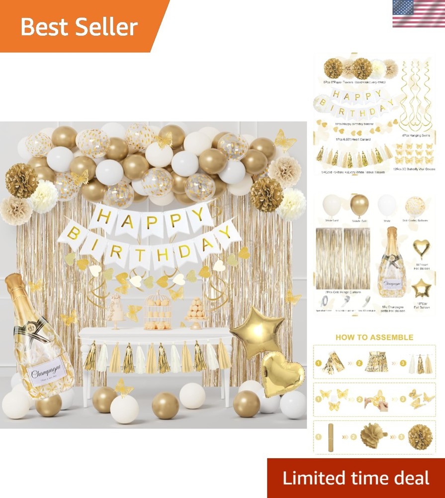 Luxurious 98-Piece Gold and White Birthday Decorations – Parties and Milestones
