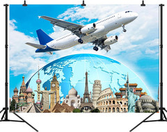 Fabric Global Travel Backdrop Airplane Map Travel Themed Birthday Party Decorati