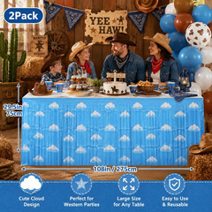Blue Sky White Clouds Metallic Foil Tinsel Fringe Table Skirt Birthday Party Dec