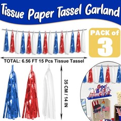 3P Red Blue White Foil Fringe Metallic Tassel Streamers Banner Tassel Garland…