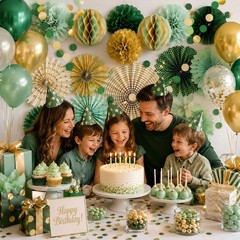 Sage Green Gold Party Decorations, Fans Honeycomb Balls Circle Garlands for G…