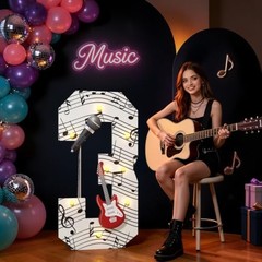 Music Theme 3rd Birthday Decorations, Musical Party Decor Light Up Number 3