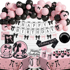 Pink Black Bow Birthday Party Decorations, 237Pcs Coquette Birthday Decorations