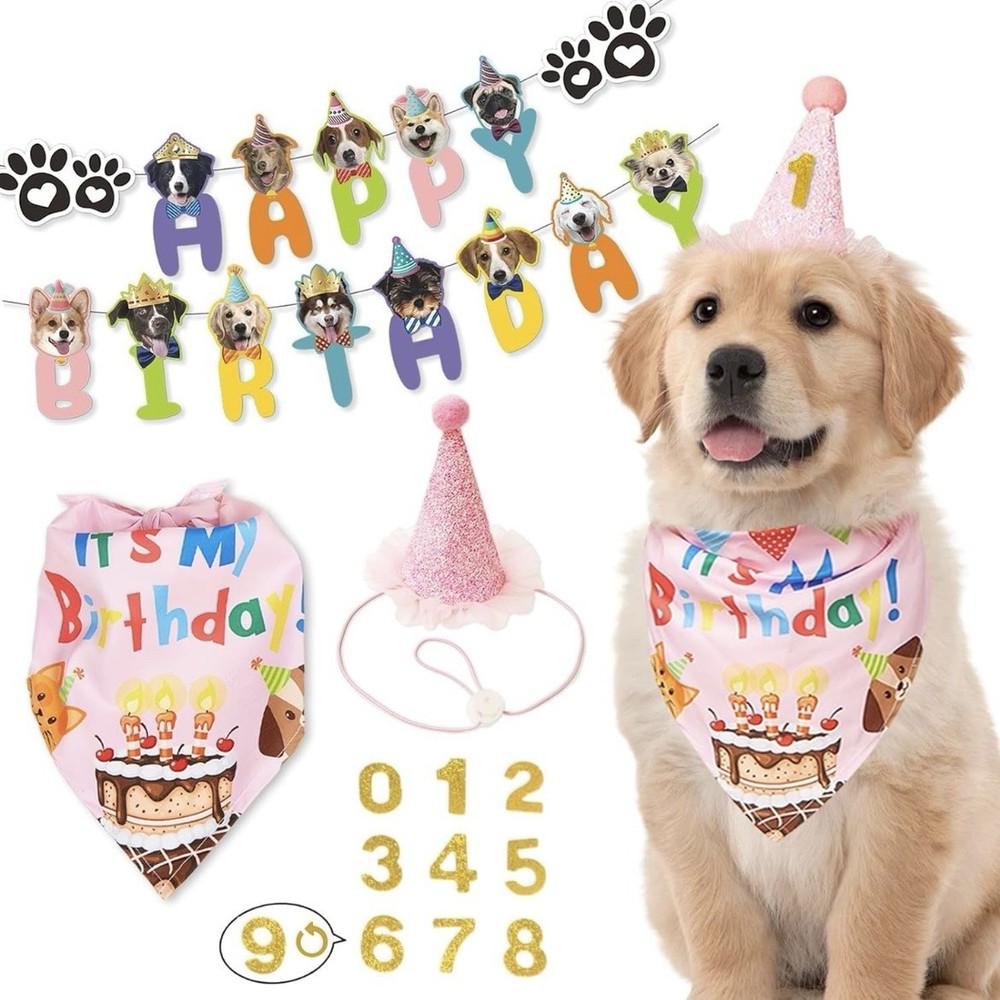 Dog birthday party decorations Dog birthday hat dog birthday banner, bandana