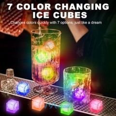 12-120Pcs LED Light Up Ice Cubes Color Changing for Wine Drinks Glow in the Dark