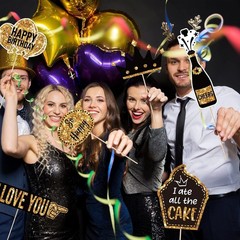 36 Pcs Birthday Photo Booth Props Kit Happy Birthday Graduation Wedding Party…