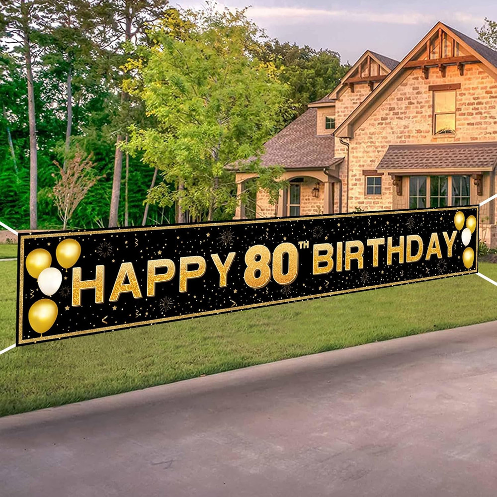 80Th Birthday Decorations for Men Women, Large Black Gold Happy 80Th Birthday De
