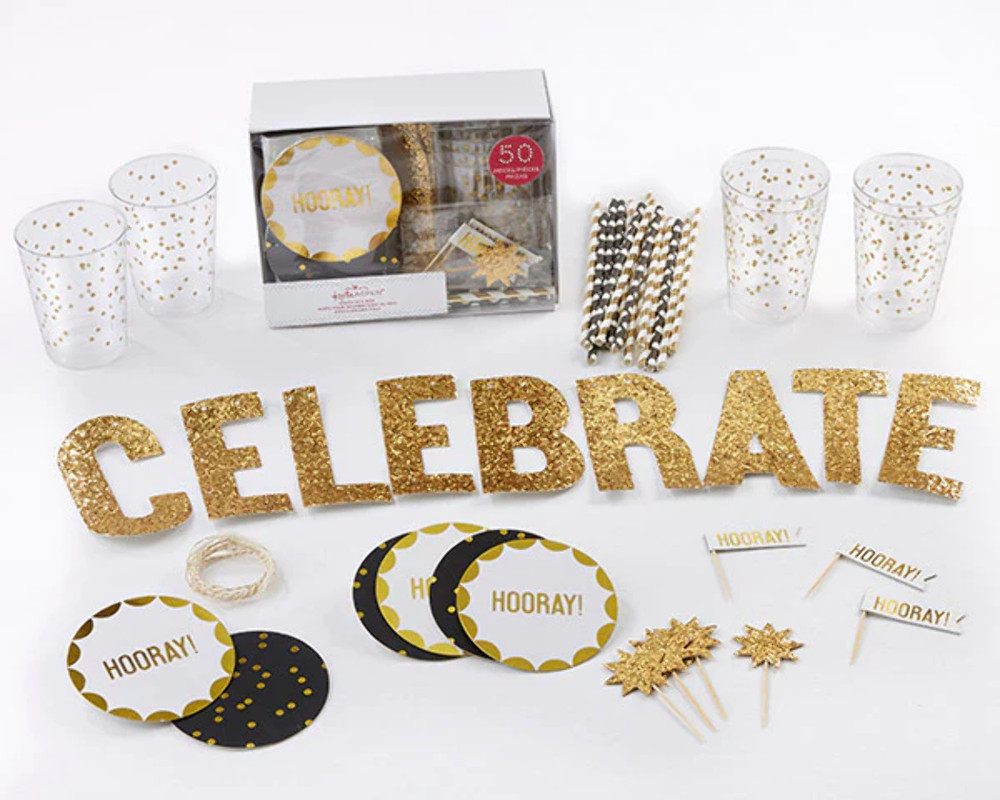 Party In A Box – Gold Hooray! – Party Supply 50 Piece Set
