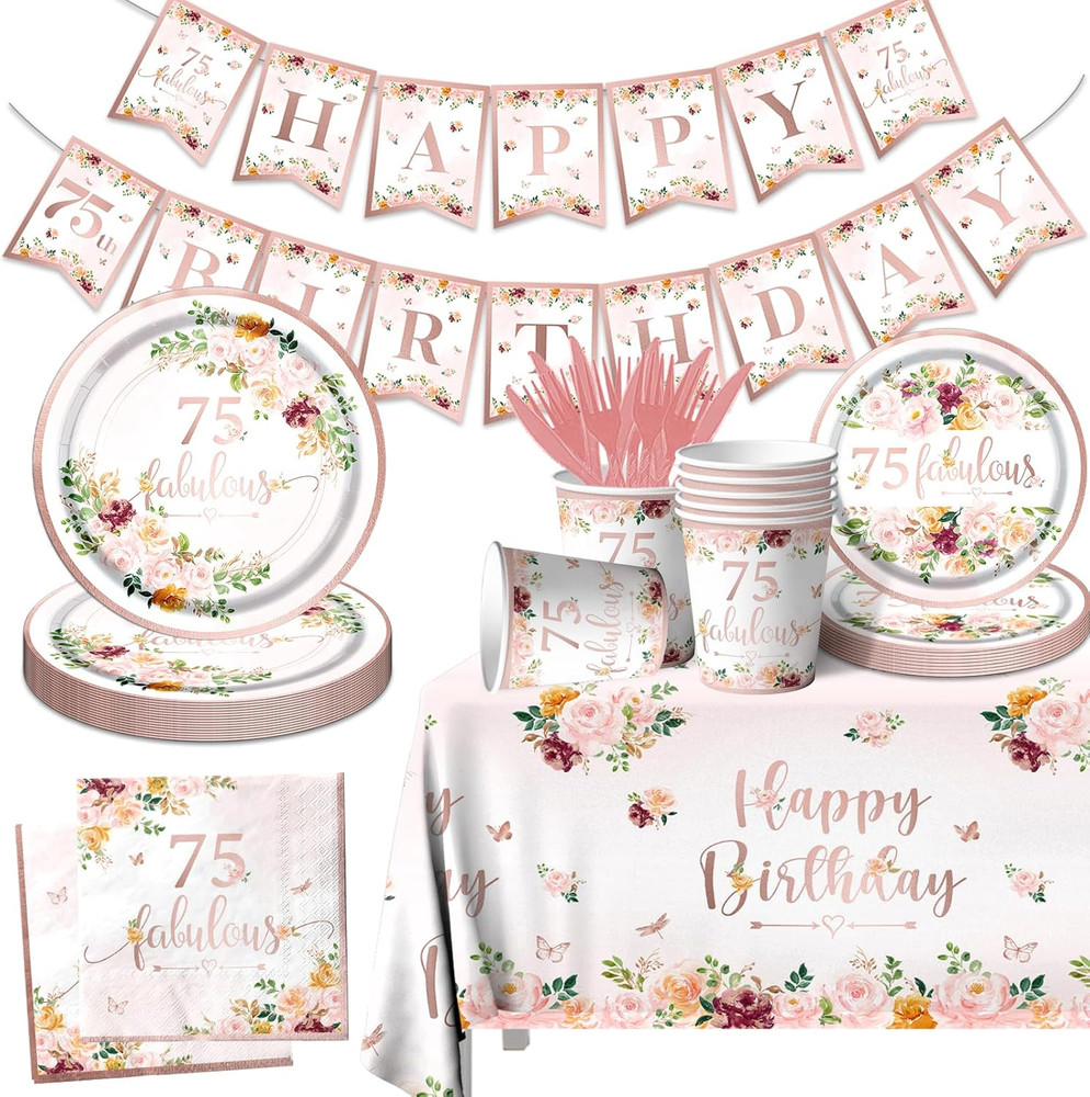 75 Fabulous Party Supplies – Rose Gold Party Decorations 75Th Birthday Tablew…