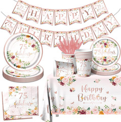 75 Fabulous Party Supplies – Rose Gold Party Decorations 75Th Birthday Tablew…