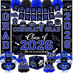 Graduation Decorations Class of 2026,Blue Graduation Decorations 2026- Congrats