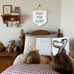Coastal Beach Room Decor, Surf Canvas Banner, Boho Wood Beads Pray For Surf C…