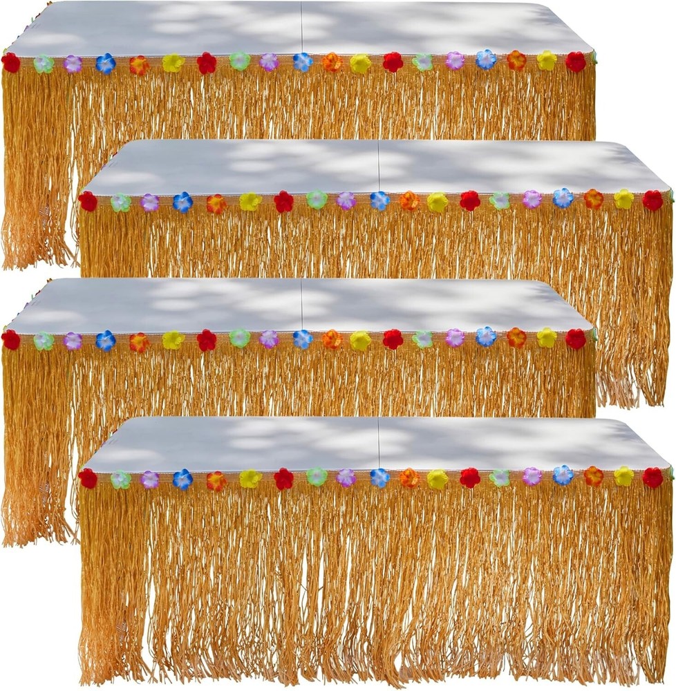 Hawaiian Luau Grass Table Skirt Set – 4 Pieces, 9ft x 29in Party Decor